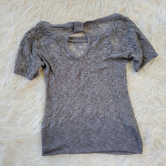 Gray Lace Top Bow Back Off Shoulder Sheer Daytrip - Picture 6 of 10